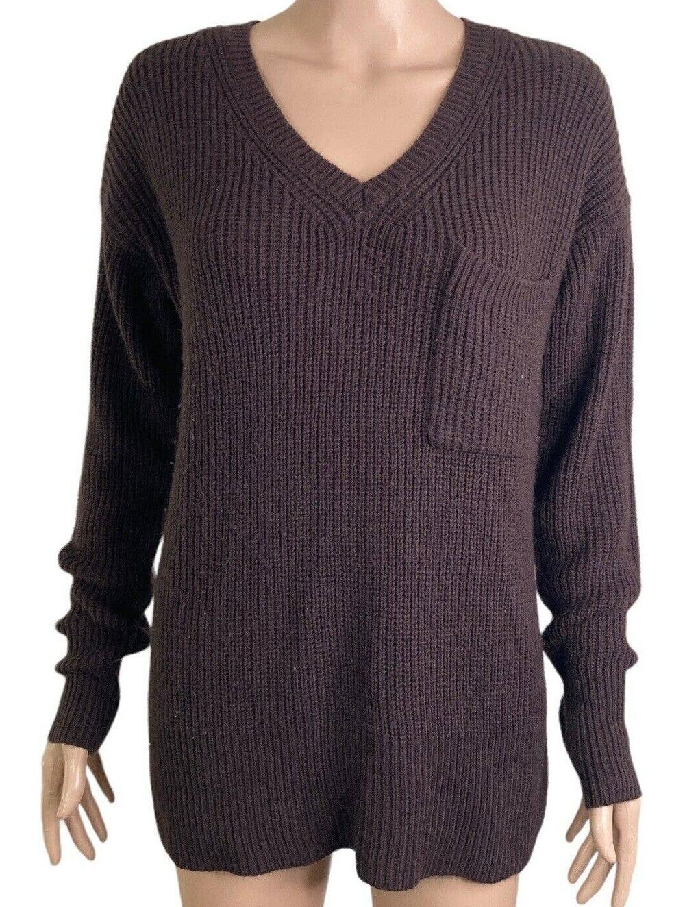 Sanctuary Rib Knit V-Neck Pullover Sweater Plus Size 3X in Dark Chocolate NWT